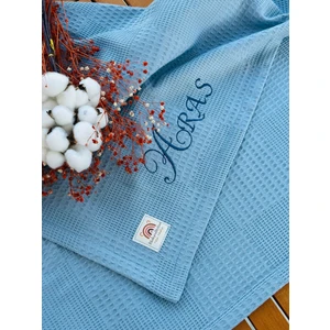 Fulya Tuhafiye Ftbabycollection %100 Pamuk Waffle Kumaş Kişiye Özel Nakışlı Bebek Battaniyesi – Isim Yazılabilir (Indigo)