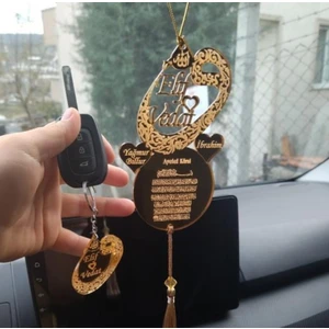 Olur O Zaman Kişiye Özel Vav Kalpli Araba Süsü (1 Adet Anahtarlıklı) Dikiz Aynası Süsü