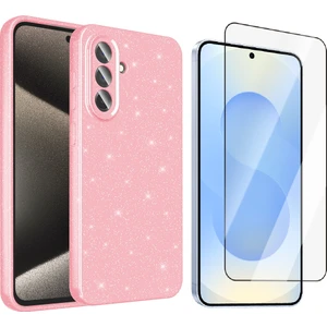 Samsung Galaxy A56 Kılıf Kamera Korumalı Simli Lüks Zore Koton Kapak + Temperli Cam Ekran Koruyucu