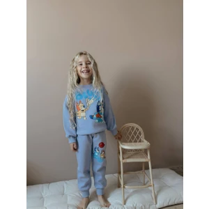 Sacro Kids Bluey Dijital Baskılı Şardonlu 3 Iplik Sweatshirt-Eşofman Altı Kışlık Kız Çocuk Takım