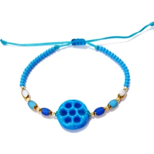 Funny Takı Süryani Nazar Çek Cam ve Dorika Boncuklu Mavi Bileklik
