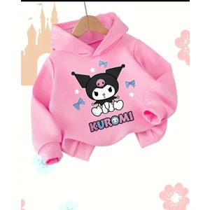 Punix Kids Punıx Kıds Özel Tasarım Kuromi Baskılı Kışlık Kalın Kapüşonlu Kız Çocuk Sweatshırt