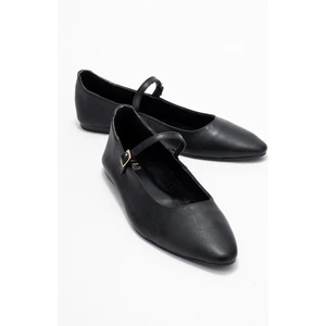 Lunaıre Siyah Deri Tek Bantlı Sivri Burun Kadın Babet Ayakkabı