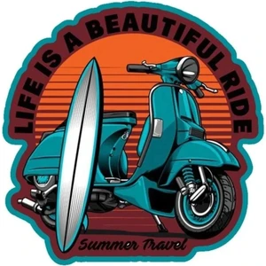 Mavi Vespa Araba, Motorsiklet, Kask, Laptop,cam Sticker 12X12 cm