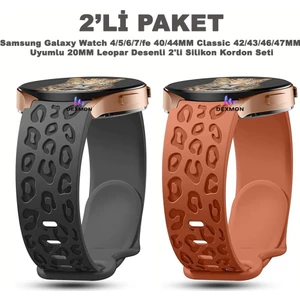 Samsung Galaxy Watch 4/5/6/7/fe 40/44MM Classic 42/43/46/47MM Uyumlu 20MM Leopar Desenli 2li Silikon Kordon Seti