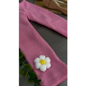 Fitilli Esnek Kumaş Papatya Detaylı Çocuk Taytı