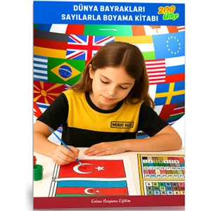 Enine Boyuna Eğitim Dünya Bayrakları Sayılarla Boyama Kitabı (200 Ülke)