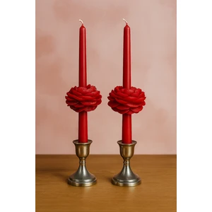 Home Luma 2'li Şakayık Süslü Kırmızı Şamdan Mum