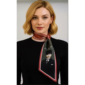 Mavi Masal Atatürk Fotoğraflı ve Imzalı Türk Bayraklı Kravat / Eşarp / Fular