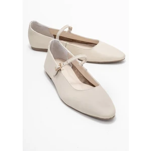 Lunaıre Ekru Hakiki Deri Tek Bantlı Sivri Burun Kadın Babet Ayakkabı