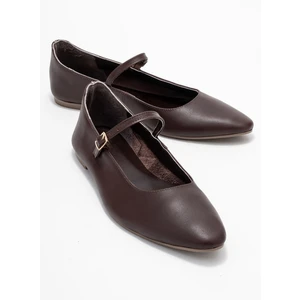 Lunaıre Kahverengi Deri Tek Bantlı Sivri Burun Kadın Babet Ayakkabı