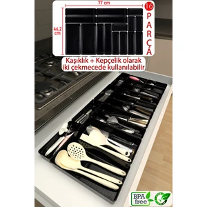 Parlak Siyah (Piano Black) 16'lı Set Modüler Çekmece Içi Kaşıklık Organizer Düzenleyici