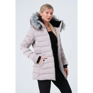 YASMIN22 KADIN MONT Kadın  Suni Kürklü Çıkabilir Kapüşonlu Şişme Kaban