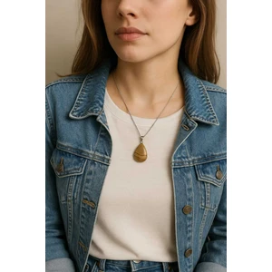 La Florine Doğal Jasper Taşı Oval Çelik Kolye