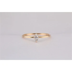 Fasek Gold Tektaş Altın Yüzük - 14 Ayar Altın Markiz Zirkon Taşlı Minimal Tek Taş Altın Yüzük - Hediyelik