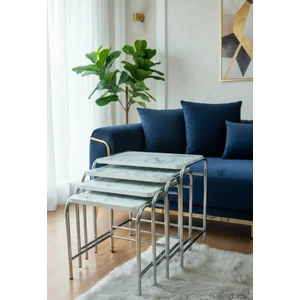 Home Bella Homebella Beya Mermer Desen Zigon Sehpa 1. Kalite Krom Nikelaj Salon Mutfak Oda