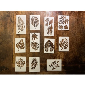 Casey Store Baskı Yaprak Desenli Boyama Şablonu Seti – 11 Farklı Model | Doğal Dokulu Dekor ve Hobi Şablonu