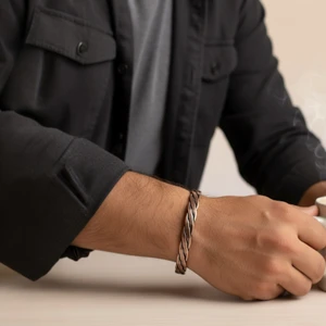 Sevil Gülgün Fine Crafts Saf Bakır El Yapımı Burma Örgü Bileklik Ayarlanabilir Doğal Otantik Erkek Bakır Bileziği