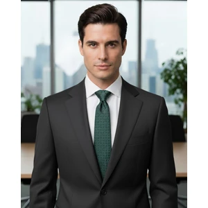 1001 Kravat Yeşil Desenli  8 cm Genişliğinde Klasik Ipek Kravat