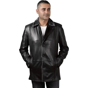 Derije Alanzo Hakiki Deri Erkek Siyah Kürklü Kaban