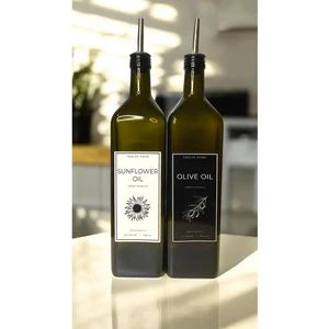 Home 2'li Amber 1000 ml Cam Ayçiçek Yağı Zeytinyağı Şişesi Yağdanlık Vintage Retro