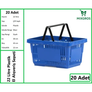 Plastik Market Alışveriş El Sepeti 22 Litre Mavi 20 Adet