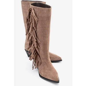 Orlo Toprak Süet Hakiki Deri Püsküllü Kadın Western Çizme