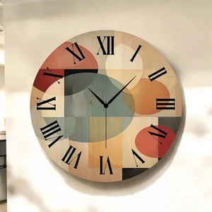 AA Shop Renkli Baskı Desenli Sayılı Hediyelik Ahşap Sessiz Tablo Duvar Saati