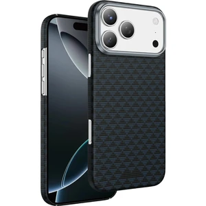 iPhone 17 Pro Max Kılıf Magsafe Şarjlı Süper Ince Aramid Karbon Fiber Paris Desen Kevlar Kapak