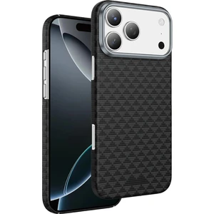 iPhone 17 Pro Max Kılıf Magsafe Şarjlı Süper Ince Aramid Karbon Fiber Paris Desen Kevlar Kapak