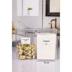 2 Adet Vakumlu Kapaklı Tablet ve Toz Deterjan Etiketli Kutu Akrilik 3 Litre