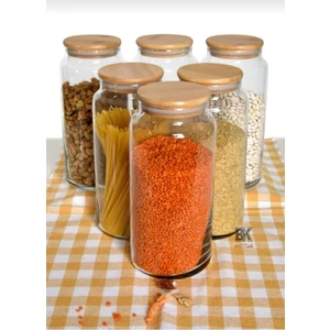 6 Lı Bambu Kapaklı Vakumlu 1300ML Cam Kavanoz