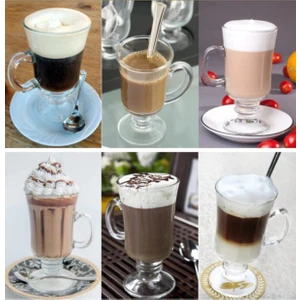 Cam Ürün 6'lı Irısh Kulplu Caffè Latte Mocha Chocolate Cappuccino Bardağı.