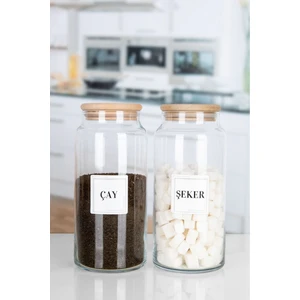 2'li Ahşap Kapaklı Etiketli Çay Şeker Cam Kavanoz Saklama Kabı 1300 ml