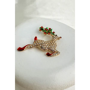 Yılbaşı Özel Mineli Taşlı Sevimli Geyik Broş (6cm)