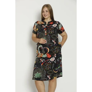 Intensive Collection Kadın Kısa Kollu Cepli Düğmeli Büyük Beden Penye Modal Pamuklu Elbise