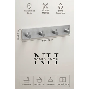 Nakra Home Paslanmaz Çelik Yapışkanlı Duvar Askılığı | Delmeden Montaj Suya Dayanıklı Çok Amaçlı Askılık