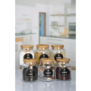 Etiketli, Bambu Kapaklı ve Kaşıklı 6'lı Lüx Baharat Takımı 300ML