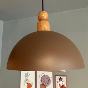 Yimpi Sütlü Kahve Kalın Ahşap Boncuk Başlık Avize Tekli Sarkıt Salon Dekoratif Aydınlatma Pastane