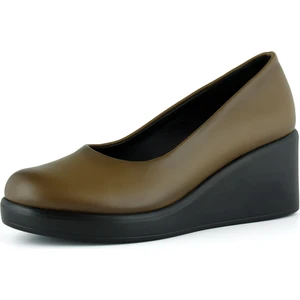 Erkan Saçmacı Mabel Ceviz Hakiki Dana Derisi Yuvarlak Burun Dolgu Topuklu Günlük Ayakkabı