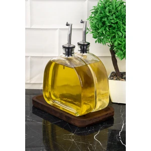 2'li Oval Cam Yağdanlık Gümüş Kapak Ayçiçek Yağı Zeytinyağı Sosluk Sirkelik (Standsız)