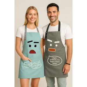 Kumaş Mutfak Önlüğü Seti 2'li Leke Tutmaz Su Itici %65 Pamuk %35 Polyester Kadın - Erkek Angry Önlük