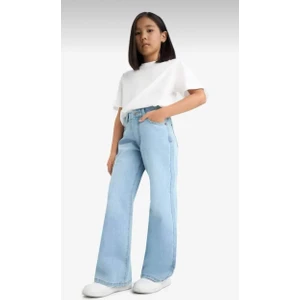 Kız Çocuk Koyu Mavi Mid Rise Wide Leg Jean Pantolon