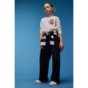 Kız Çocuk Koyu Mavi Mid Rise Wide Leg Jean Pantolon