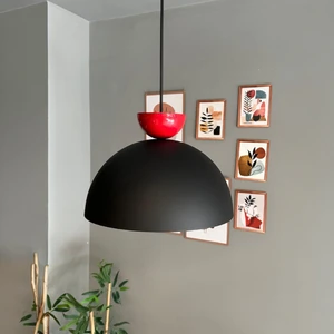 Yimpi Siyah Avize Kırmızı Şapka Tekli Sarkıt Salon Kuaför Cafe Dekoratif Aydınlatma Pastane