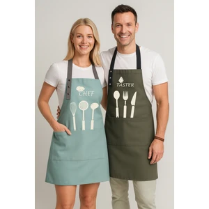 Kumaş Mutfak Önlüğü Seti 2'li Leke Tutmaz Su Itici %65 Pamuk %35 Polyester Chef Taster Önlük