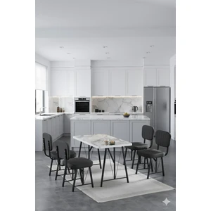 Elfin 70X110CM Sabit Efes Yemek Masası, Yemek Masası Takımı, Mutfak Masası, 4 Antrasit Sandalye