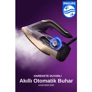 8000 Serisi Azur Buharlı Ütü - 3000W, Optimaltemp Teknolojisi, 55G/DK Sürekli Buhar, Sıfır Yanık Riski, 300 Ml'lik Su Haznesi + Tüy Toplayıcı