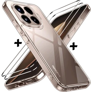 M.TK Moveteck Xiaomi Mi 15T Pro Kılıf Kamera Çıkıntılı Korumalı Yumuşak Renksiz Şeffaf Silikon + 9h Ekran Koruyucu Cam Set 2in1