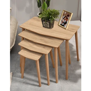 Vega 4lü Dörtlü Mdf Ahşap Zigon Sehpa -Meşe